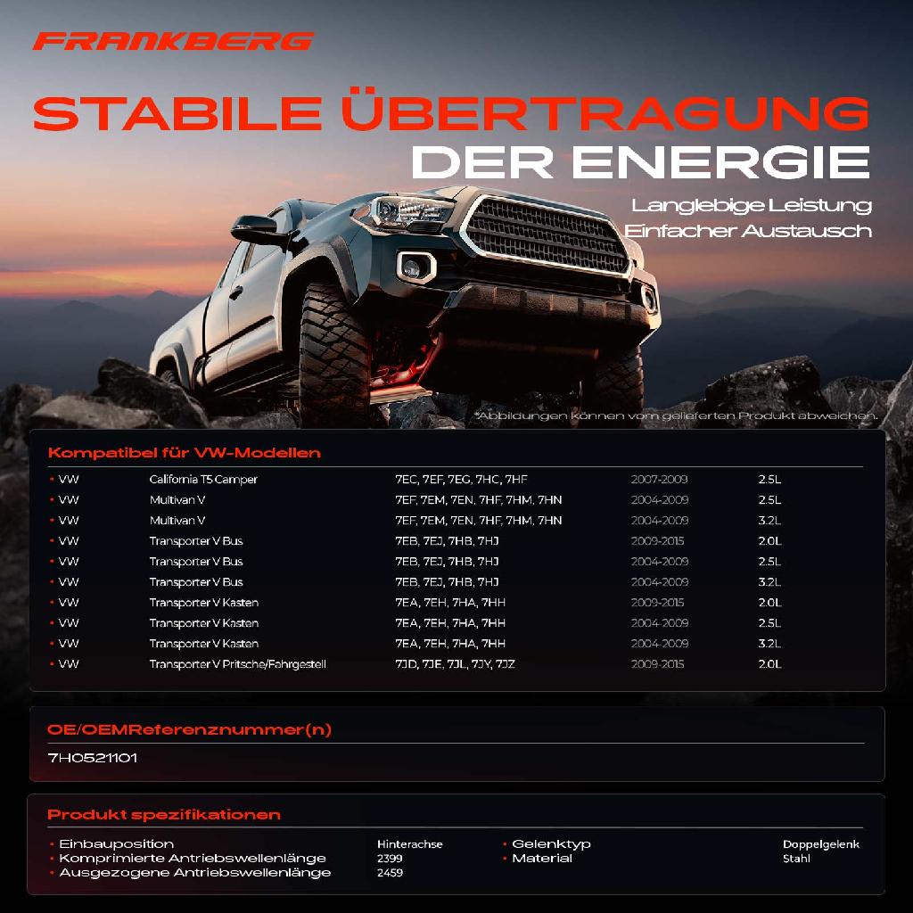 1x Kardanwelle Gelenkwelle Vorderachse für VW California T5 Camper Multivan V Transporter Bus Kasten