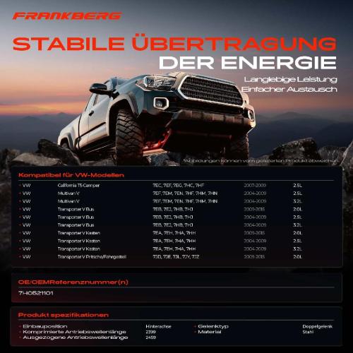 1x Kardanwelle Gelenkwelle Vorderachse für VW California T5 Camper Multivan V Transporter Bus Kasten Bild 1x Kardanwelle Gelenkwelle Vorderachse für VW California T5 Camper Multivan V Transporter Bus Kasten