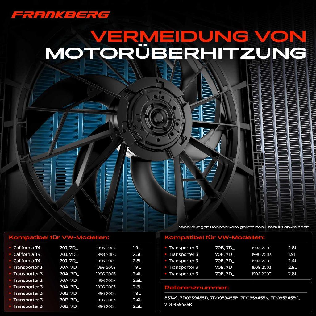 1x Motorkühller Einfachlüfter ohne Kühlerlüfterrahmen VW Transporter T4 70B 70C 70A 70H