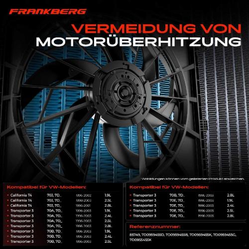 Frankberg 1x Motorkühller Einfachlüfter ohne Kühlerlüfterrahmen VW Transporter T4 70B 70C 70A 70H Bild Frankberg 1x Motorkühller Einfachlüfter ohne Kühlerlüfterrahmen VW Transporter T4 70B 70C 70A 70H