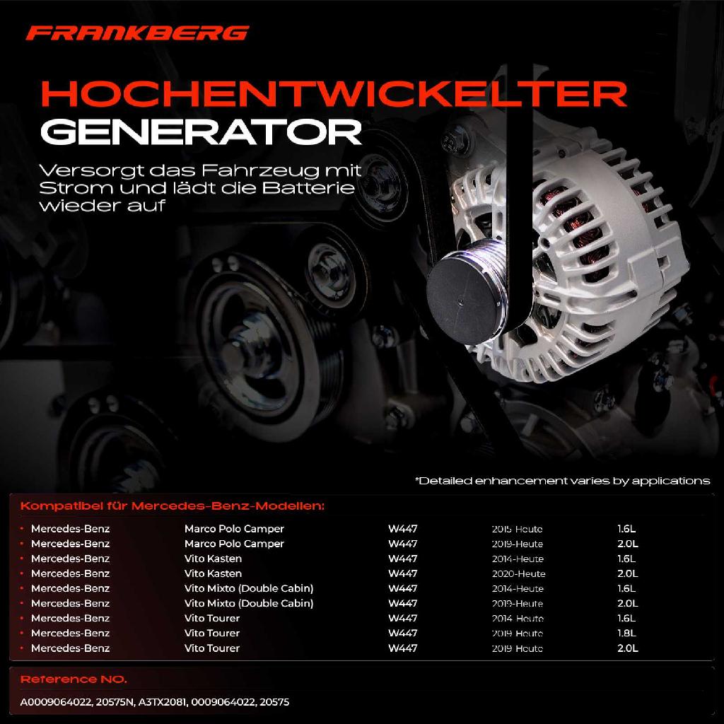 1x Lichtmaschine Generator für Mercedes-Benz Vito Marco Polo W447 1.6L-2.0L