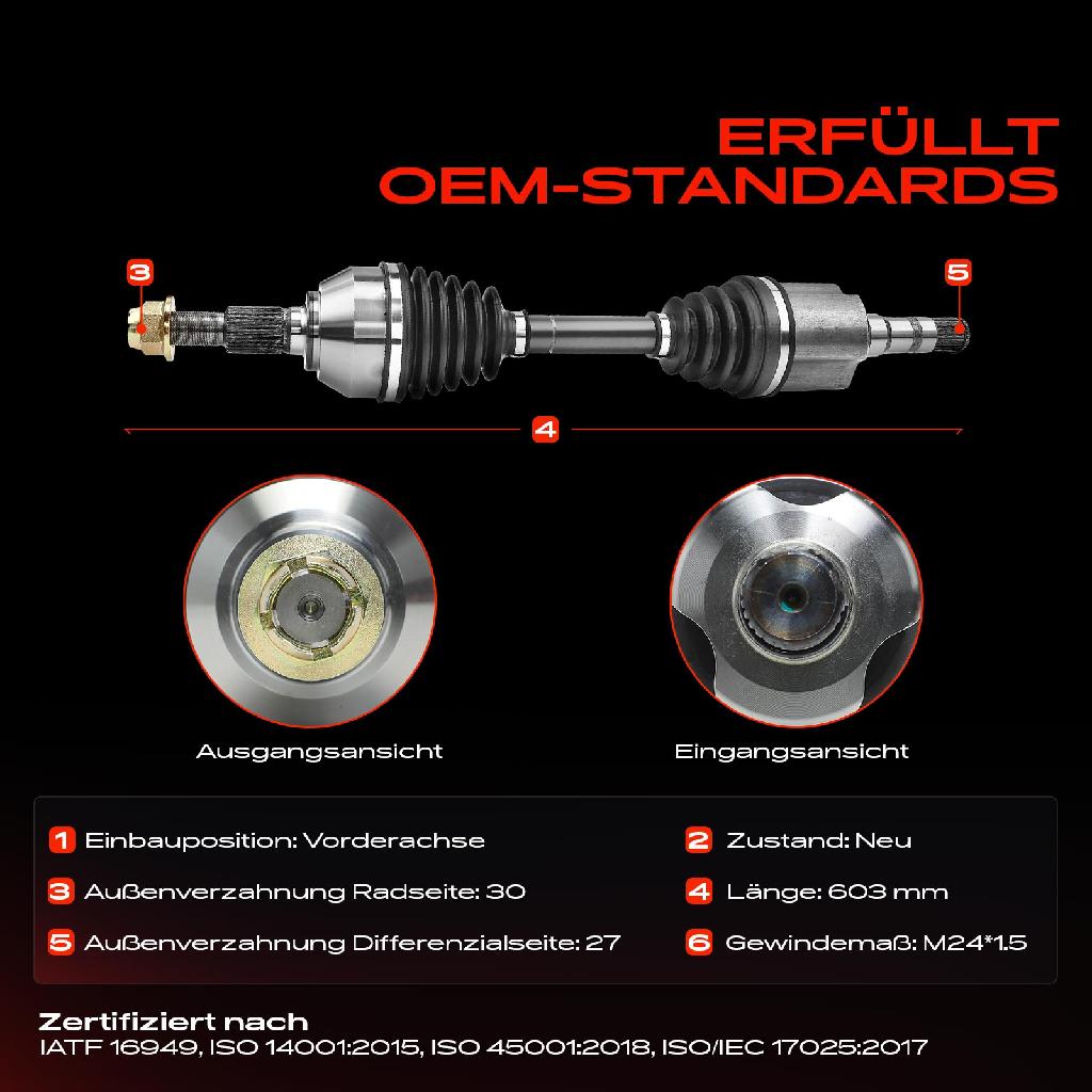 1x Antriebswelle Vorderachse für OPEL Vectra C Z02 Signum
