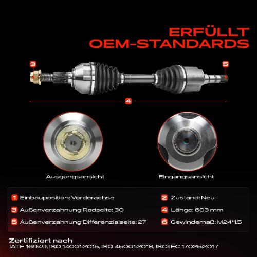 1x Antriebswelle Vorderachse für OPEL Vectra C Z02 Signum Bild 1x Antriebswelle Vorderachse für OPEL Vectra C Z02 Signum
