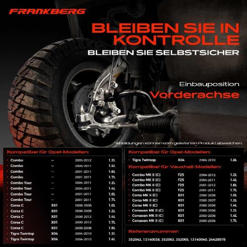 Frankberg 1x Querlenker Vorderachse für Opel Combo Kasten/MPV Tour Corsa C Kasten/Schrägheck Tigra Twintop Bild Frankberg 1x Querlenker Vorderachse für Opel Combo Kasten/MPV Tour Corsa C Kasten/Schrägheck Tigra Twintop