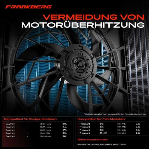 Frankberg 1x Motorkühller Einfachlüfter mit Kühlerlüfterrahmen Dodge Journey Fiat Freemont 2.4L-3.6L Bj ab 2008 Bild Frankberg 1x Motorkühller Einfachlüfter mit Kühlerlüfterrahmen Dodge Journey Fiat Freemont 2.4L-3.6L Bj ab 2008