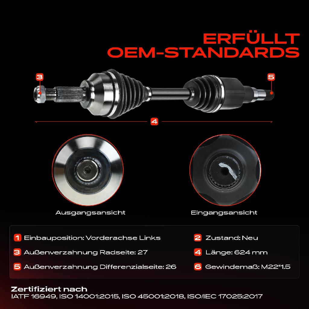 1x Antriebswelle Vorderachse Links für Jaguar X-Type Estate X400 2002-2009
