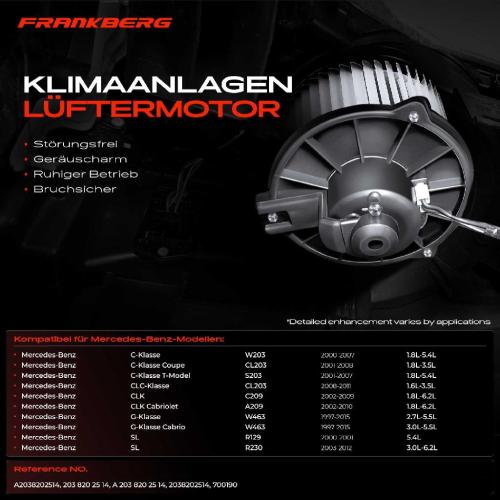 Frankberg 1x Gebläsemotor Innenraumgebläse für Mercedes Benz W203 S203 C209 W463 Bild Frankberg 1x Gebläsemotor Innenraumgebläse für Mercedes Benz W203 S203 C209 W463