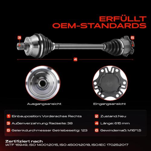 1x Antriebswelle Vorderachse Rechts für Audi A4 Avant 8E B6 B7 Seat Exeo 3R2 Bild 1x Antriebswelle Vorderachse Rechts für Audi A4 Avant 8E B6 B7 Seat Exeo 3R2