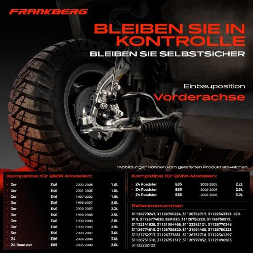 Frankberg 1x Querlenker Satz Vorderachse für BMW 3er E46 3er Cabriolet 3er Compact 3er Coupe 3er Touring Z4 Bild Frankberg 1x Querlenker Satz Vorderachse für BMW 3er E46 3er Cabriolet 3er Compact 3er Coupe 3er Touring Z4