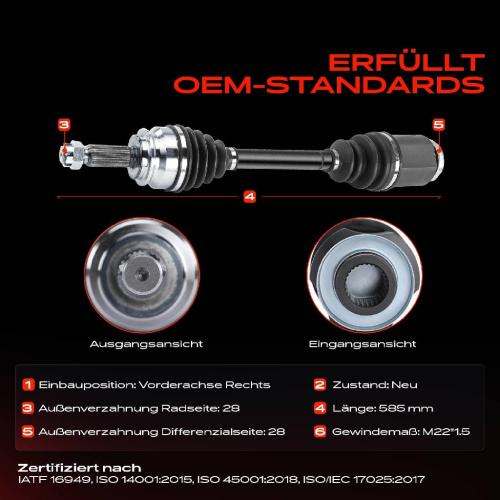 1x Antriebswelle Vorderachse Rechts für Jeep Compass MK49 Patriot MK74 Dodge Caliber 2006-2017 Bild 1x Antriebswelle Vorderachse Rechts für Jeep Compass MK49 Patriot MK74 Dodge Caliber 2006-2017