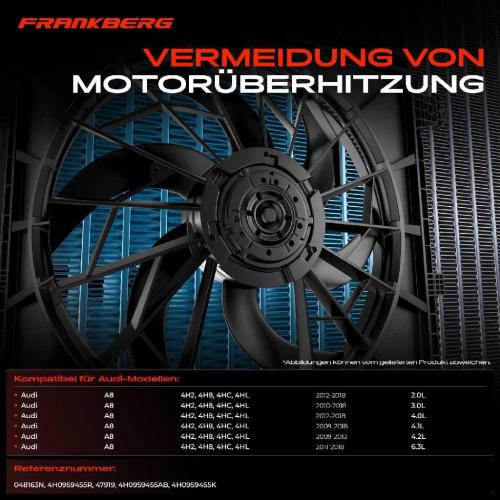 Frankberg 1x Motorkühller Einfachlüfter ohne Kühlerlüfterrahmen Audi A8 4H2 4H8 4HC 4HL S8 3.0L 4.0L Bild Frankberg 1x Motorkühller Einfachlüfter ohne Kühlerlüfterrahmen Audi A8 4H2 4H8 4HC 4HL S8 3.0L 4.0L