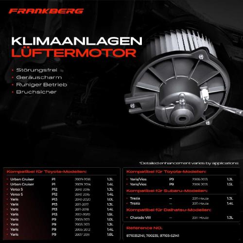 Frankberg 1x Gebläsemotor Innenraumgebläse für Toyota Urban Cruiser Yaris P13 Subaru Trezia Bild Frankberg 1x Gebläsemotor Innenraumgebläse für Toyota Urban Cruiser Yaris P13 Subaru Trezia