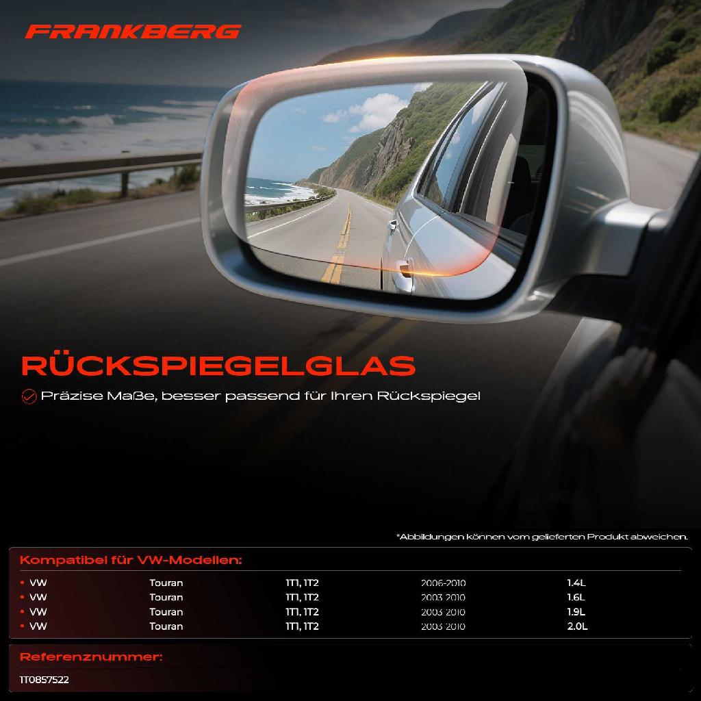 1x Spiegelglas Außenspiegel rechts für VW Touran 1T1 1T2 1.4L 1.6L 1.9L 2.0L 2003-2010