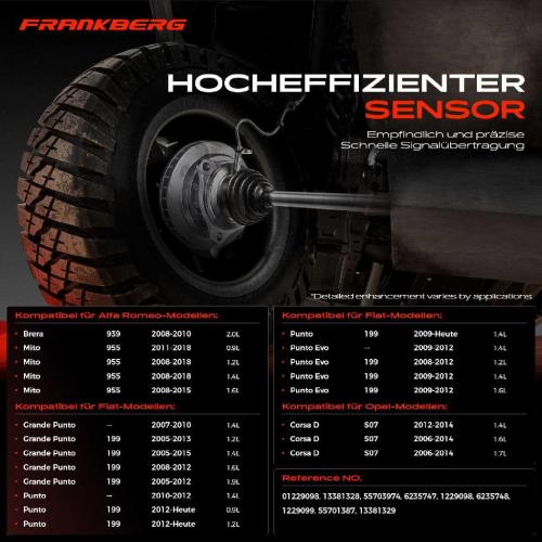Frankberg 1x ABS Sensor Hinterachse beidseitig für Alfa Romeo Brera Mito Fiat Grande Punto Evo Opel Corsa D Bj ab 2005 Bild Frankberg 1x ABS Sensor Hinterachse beidseitig für Alfa Romeo Brera Mito Fiat Grande Punto Evo Opel Corsa D Bj ab 2005