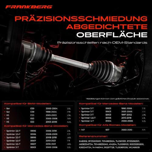 Frankberg 1x Antriebswelle Gelenksatz Vorderachse f r Mercedes-Benz Vito W638 V-Klasse Porsche 911 Bild Frankberg 1x Antriebswelle Gelenksatz Vorderachse f r Mercedes-Benz Vito W638 V-Klasse Porsche 911