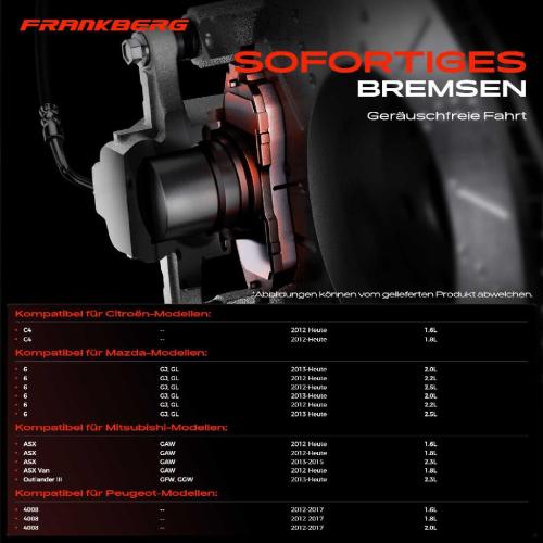 4x Bremsbeläge Hinterachse für Citroën C4 Aircross Mazda 6 Kombi Stufenheck Peugeot 4008 2012-2025 Bild 4x Bremsbeläge Hinterachse für Citroën C4 Aircross Mazda 6 Kombi Stufenheck Peugeot 4008 2012-2025