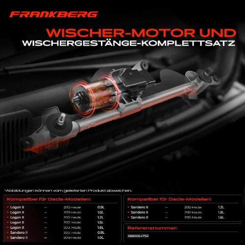 Frankberg 1x Wischerarm Scheibenwischer Vorne für Dacia Logan II Sandero II Bild Frankberg 1x Wischerarm Scheibenwischer Vorne für Dacia Logan II Sandero II