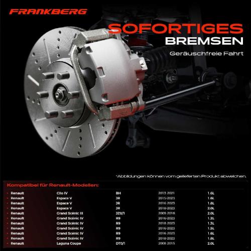 Frankberg 2x Bremsscheiben Vorderachse für Renault Clio IV Espace V Grand Scénic III Laguna Coupe Bj ab 2007 Bild Frankberg 2x Bremsscheiben Vorderachse für Renault Clio IV Espace V Grand Scénic III Laguna Coupe Bj ab 2007