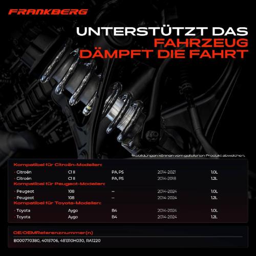 Frankberg 2x Fahrwerksfeder Vorderachse für Citroën C1 II PA PS Peugeot 108 Toyota Aygo B4 Bj ab 2014 Bild Frankberg 2x Fahrwerksfeder Vorderachse für Citroën C1 II PA PS Peugeot 108 Toyota Aygo B4 Bj ab 2014
