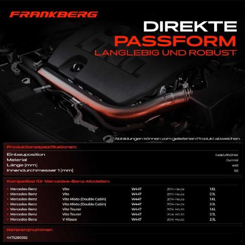 Frankberg 1x Kühlerschlauch Turboschlauch für Mercedes-Benz Vito Kasten W447 Vito Mixto (Double Cabin) Bild Frankberg 1x Kühlerschlauch Turboschlauch für Mercedes-Benz Vito Kasten W447 Vito Mixto (Double Cabin)