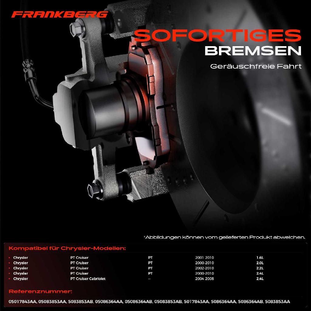 4x Bremsbeläge Vorderachse für Chrysler PT Cruiser Cabriolet 1.6L 2.0L 2.2L 2.4L 2000-2010