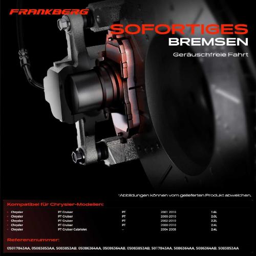 4x Bremsbeläge Vorderachse für Chrysler PT Cruiser Cabriolet 1.6L 2.0L 2.2L 2.4L 2000-2010 Bild 4x Bremsbeläge Vorderachse für Chrysler PT Cruiser Cabriolet 1.6L 2.0L 2.2L 2.4L 2000-2010
