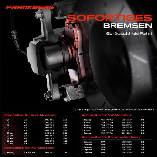 Frankberg 4x Bremsbeläge Hinterachse für VW Touareg 2.5L Audi Q7 Van 4LB 3.0L Porsche Cayenne 2002-2015 Bild Frankberg 4x Bremsbeläge Hinterachse für VW Touareg 2.5L Audi Q7 Van 4LB 3.0L Porsche Cayenne 2002-2015