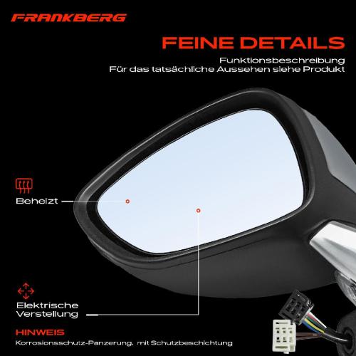 Frankberg 1x Außenspiegel Links für Citroën C3 II SC Picasso SH DS3 Cabriolet SA 2009-2016 Bild Frankberg 1x Außenspiegel Links für Citroën C3 II SC Picasso SH DS3 Cabriolet SA 2009-2016