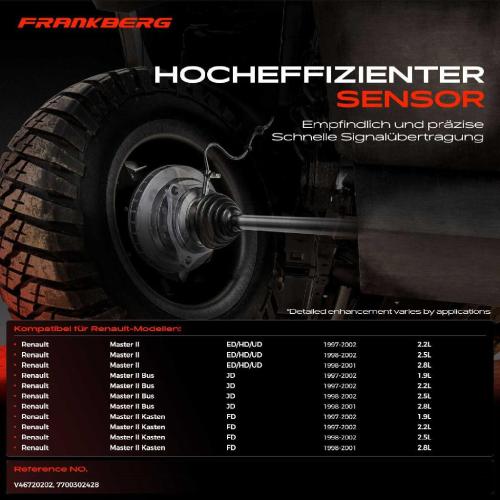 Frankberg 1x ABS Sensor Vorderachse beidseitig für Renault Master II Bus Kasten 2.2L 2.5L 2.8L 1.9L 1997-2002 Bild Frankberg 1x ABS Sensor Vorderachse beidseitig für Renault Master II Bus Kasten 2.2L 2.5L 2.8L 1.9L 1997-2002