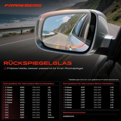 Frankberg 1x Spiegelglas Außenspiegel rechts für Mercedes-Benz A205 S205 W213 S213 X253 W205 C205 Bild Frankberg 1x Spiegelglas Außenspiegel rechts für Mercedes-Benz A205 S205 W213 S213 X253 W205 C205