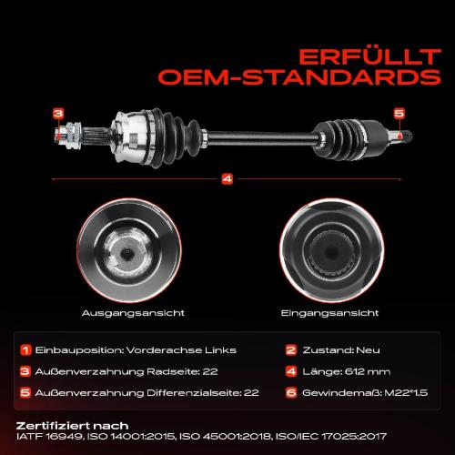 1x Antriebswelle Vorderachse Links für Fiat 500 Panda Ford KA Lancia Ypsilon Bild 1x Antriebswelle Vorderachse Links für Fiat 500 Panda Ford KA Lancia Ypsilon