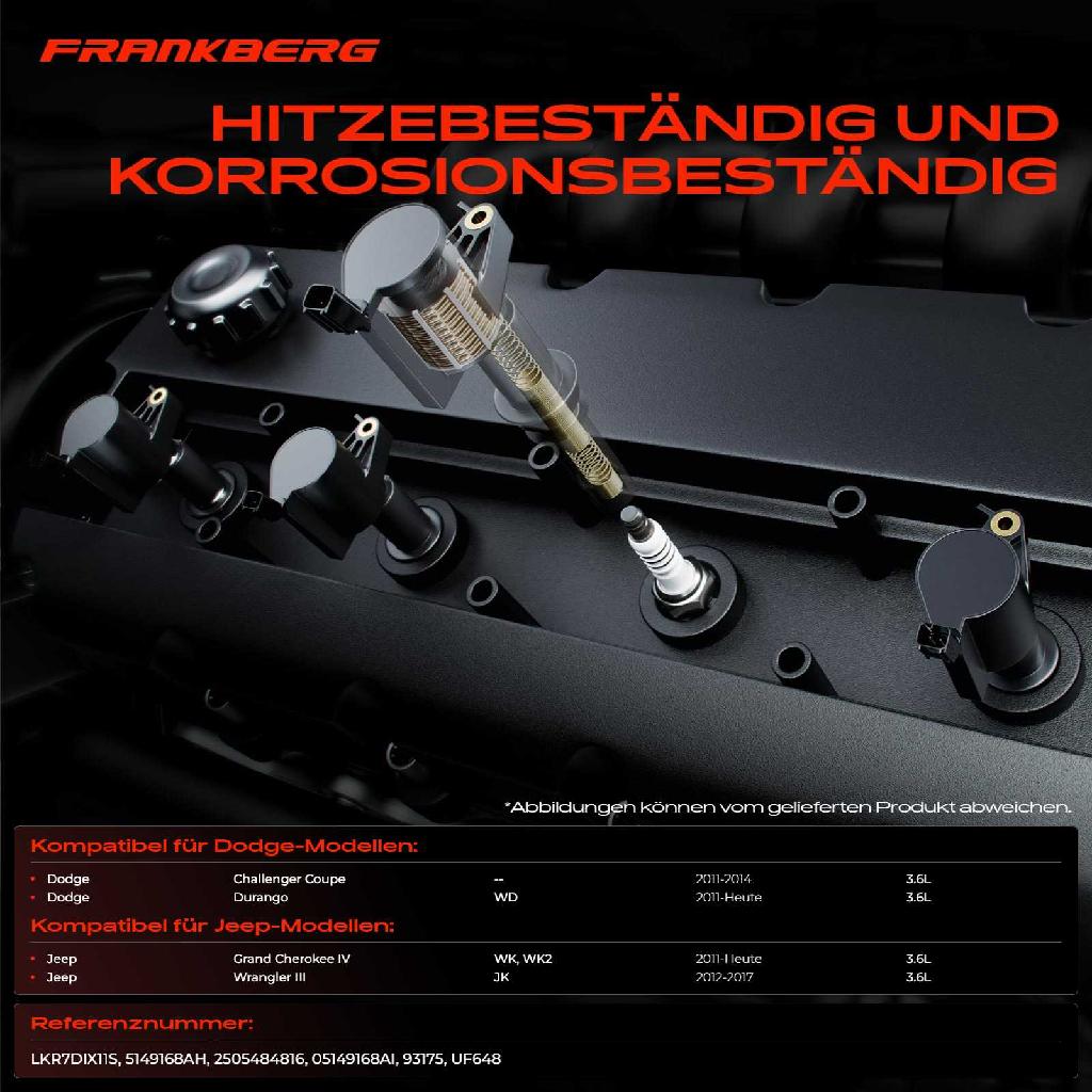 6x Zündspule Zündkerze für Dodge Challenger Coupe Durango WD Jeep Grand Cherokee IV WK WK2 Wrangler III JK