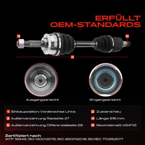 1x Antriebswelle Vorderachse Links für Nissan Primera P12 WP12 2.0L 2.2L 2002-2008 Bild 1x Antriebswelle Vorderachse Links für Nissan Primera P12 WP12 2.0L 2.2L 2002-2008