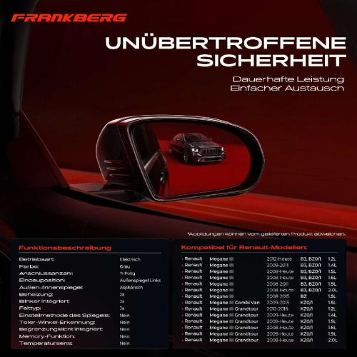 Frankberg 1x Außenspiegel Links für Renault Megane III Combi Van KZ0/1 BZ B3 BZ0/1 Bj ab 2008 Bild Frankberg 1x Außenspiegel Links für Renault Megane III Combi Van KZ0/1 BZ B3 BZ0/1 Bj ab 2008