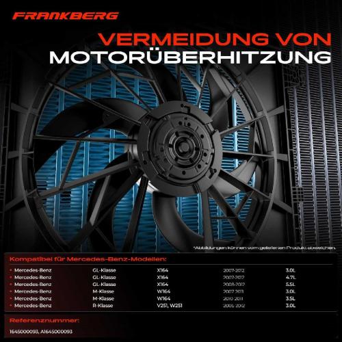 Frankberg 1x Motorkühller Einfachlüfter mit Kühlerlüfterrahmen Mercedes-Benz X164 W164 R-Klasse W251 V251 Bild Frankberg 1x Motorkühller Einfachlüfter mit Kühlerlüfterrahmen Mercedes-Benz X164 W164 R-Klasse W251 V251