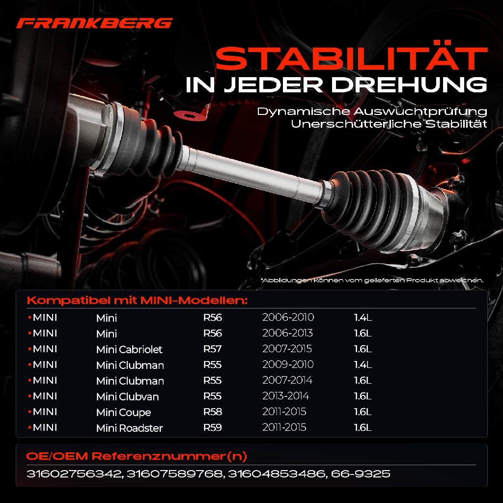 1x Antriebswelle Vorderachse Rechts für MINI Mini Cabriolet Clubman Roadster R55 R56 R57 R59