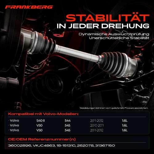 Frankberg 1x Antriebswelle Vorderachse Links für Volvo C30 S40 II V50 1.6L 2011-2012 Bild Frankberg 1x Antriebswelle Vorderachse Links für Volvo C30 S40 II V50 1.6L 2011-2012