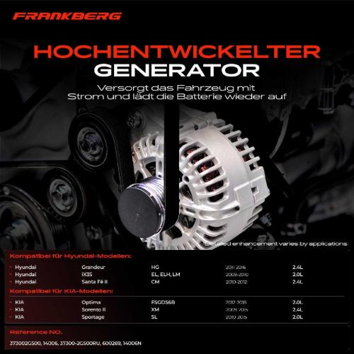 Frankberg 1x Lichtmaschine Generator für Hyundai Grandeur iX35 KIA Optima Sorento II Bild Frankberg 1x Lichtmaschine Generator für Hyundai Grandeur iX35 KIA Optima Sorento II
