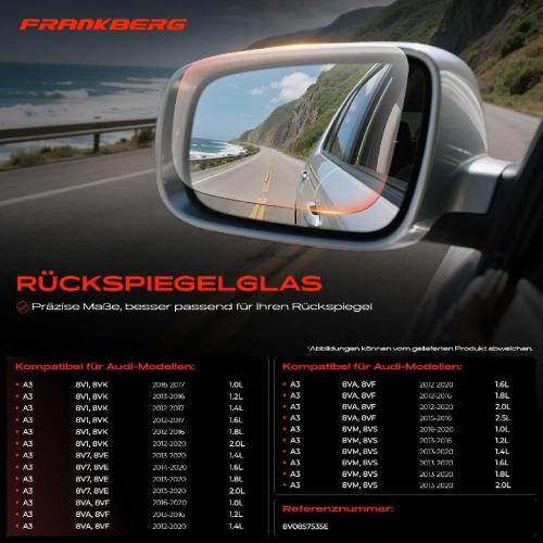 1x Spiegelglas Außenspiegel links für Audi A3 Cabriolet Sportback 8V1 8VK 2012-2020 Bild 1x Spiegelglas Außenspiegel links für Audi A3 Cabriolet Sportback 8V1 8VK 2012-2020