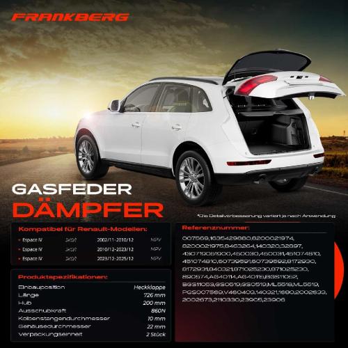 2x Gasfeder Dämpfer Heckklappe für Renault Espace IV JK0/1 MPV Bj ab 2002 Bild 2x Gasfeder Dämpfer Heckklappe für Renault Espace IV JK0/1 MPV Bj ab 2002