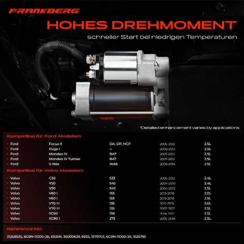 Frankberg 1x Anlasser Starter für Ford Focus II Kuga I Mondeo IV Stufenheck Turnier S-Max Volvo C30 C70 Cabriolet Bild Frankberg 1x Anlasser Starter für Ford Focus II Kuga I Mondeo IV Stufenheck Turnier S-Max Volvo C30 C70 Cabriolet