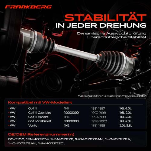 Frankberg 1x Antriebswelle Vorderachse Rechts für VW Golf III 1H1 1H5 IV 1E7 Vento 1H2 1991-2002 Bild Frankberg 1x Antriebswelle Vorderachse Rechts für VW Golf III 1H1 1H5 IV 1E7 Vento 1H2 1991-2002