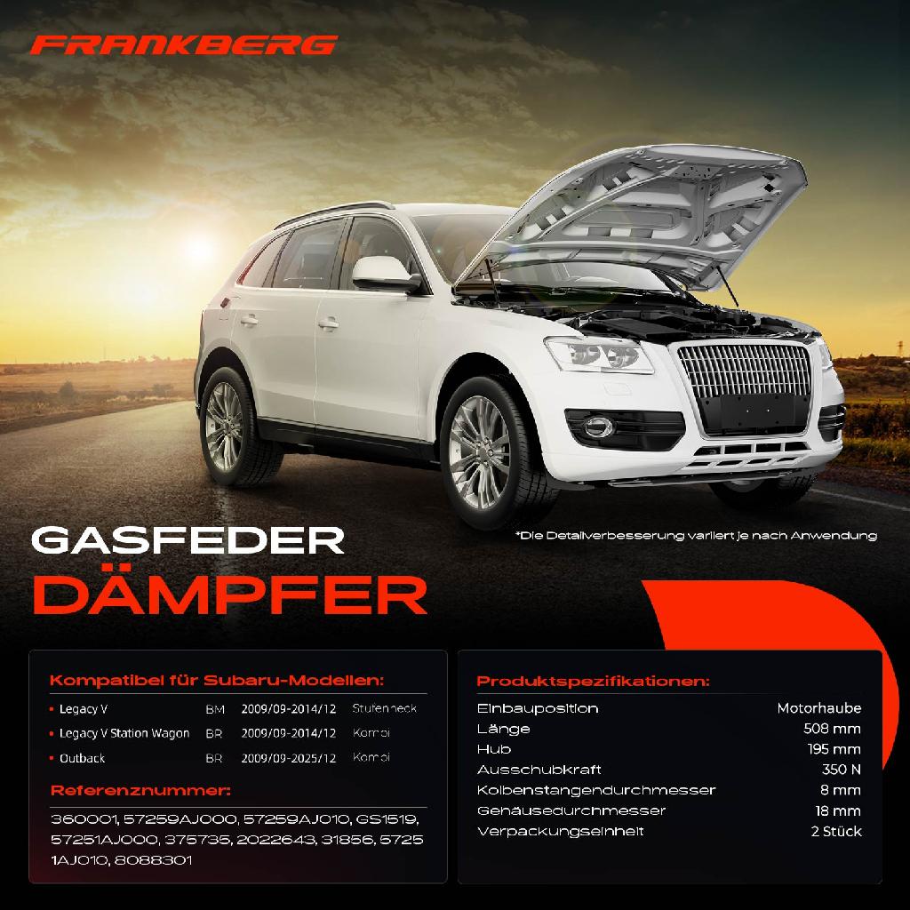 2x Gasfeder Dämpfer Motorhaube für Subaru Legacy V BM Stufenheck Outback BR Kombi 2009-2015