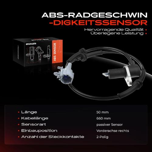1x ABS Sensor Vorderachse rechts für Nissan Terrano II R20 Terrano II Van 2.4L 2.7L 3.0L 1993-2007 Bild 1x ABS Sensor Vorderachse rechts für Nissan Terrano II R20 Terrano II Van 2.4L 2.7L 3.0L 1993-2007