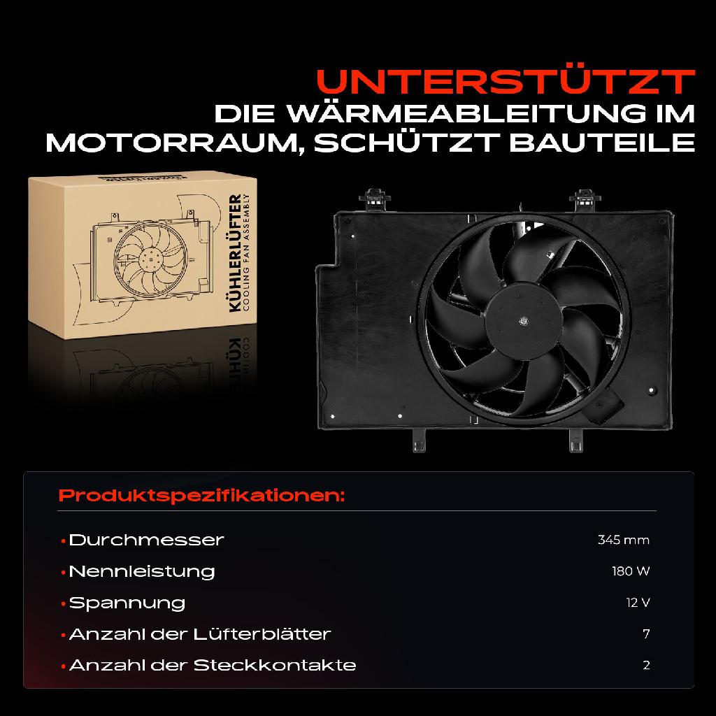 1x Motorkühller Einfachlüfter mit Kühlerlüfterrahmen Ford B-Max JK Fiesta VI CB1 CCN 1.6L