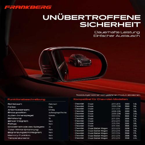 1x Außenspiegel Rechts für Chevrolet Cruze Station Wagon J300 J305 J308 2009-2016 Bild 1x Außenspiegel Rechts für Chevrolet Cruze Station Wagon J300 J305 J308 2009-2016