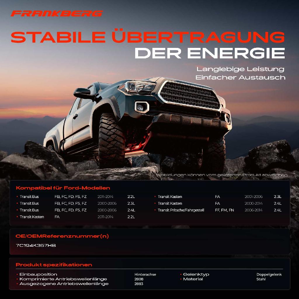 1x Kardanwelle Gelenkwelle Hinterachse für Ford Transit Bus Kasten Pritsche/Fahrgestell 2000-2014