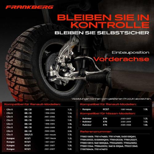 Frankberg 1x Querlenker Satz Vorderachse für Nissan Kubistar Kasten Renault Clio II Kasten/Schrägheck Kangoo Express Bild Frankberg 1x Querlenker Satz Vorderachse für Nissan Kubistar Kasten Renault Clio II Kasten/Schrägheck Kangoo Express