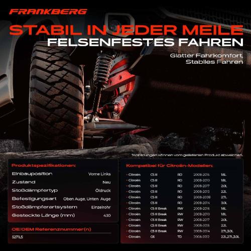 1x Stoßdämpfer Vorderachse links für Citroën C5 III RD C5 III Break RW C6 TD 2005-2017 Bild 1x Stoßdämpfer Vorderachse links für Citroën C5 III RD C5 III Break RW C6 TD 2005-2017