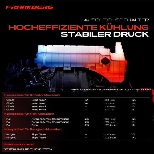 Frankberg 1x Ausgleichsbehälter Kühlmittelbehälter für Citroën Nemo Fiat Qubo Fiorino Peugeot Bipper Bild Frankberg 1x Ausgleichsbehälter Kühlmittelbehälter für Citroën Nemo Fiat Qubo Fiorino Peugeot Bipper
